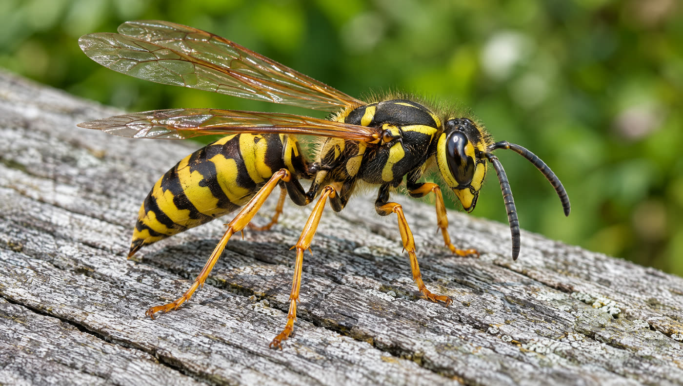 A wasp on a piece of wood